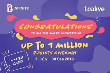 Tealive 1 Million BPoints Giveaway (Aug winners)