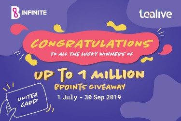 Tealive 1Million BPoints Giveaway (July winners)