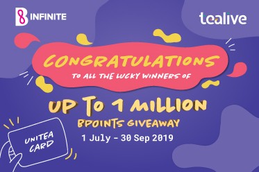 Tealive 1 Million BPoints Giveaway Winners List (September)